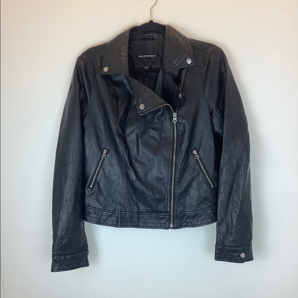 Rock & Republic Black Biker Moto Jacket Large
